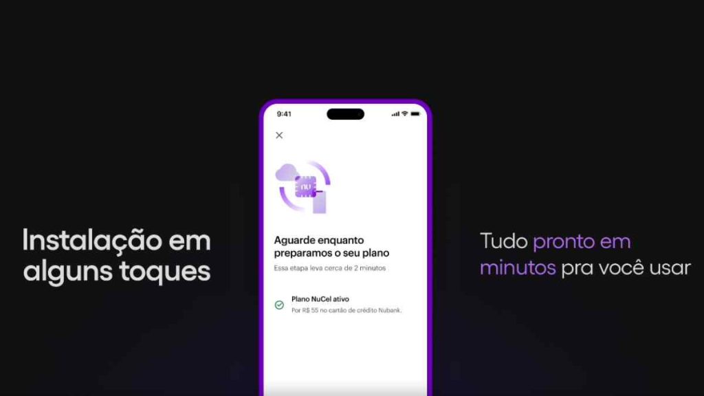 Foto de divulgação do serviço NuCel que promete instalação com apenas alguns toques e em poucos minutos.